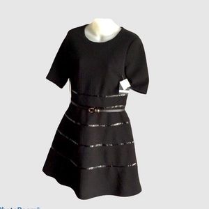 JUST TAYLOR BLACK BELTED FLARE DRESS
